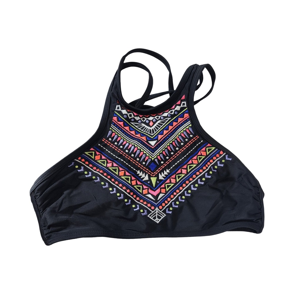 Ocean Pacific OP Black Embroidered Strappy Bikini Top Junior Medium 7-9